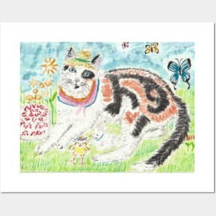 Cute Calico cat in a hat Posters and Art